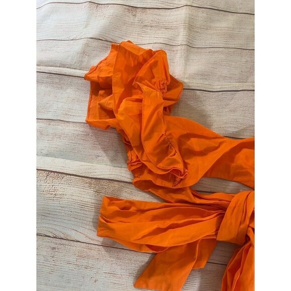 Asos Luxe Women's Orange Wrap Crop Top Puff Sleeves - 0 - Picture 3 of 11